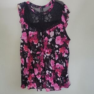 Torrid Black and Pink Floral Sleeveless Blouse